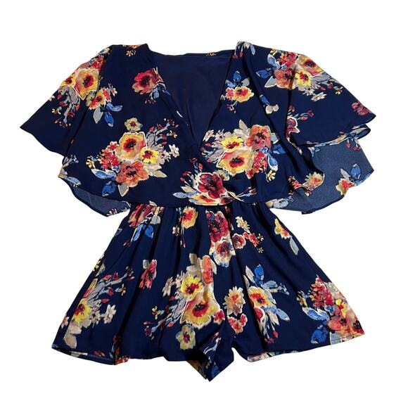 Women's Floral Print Flowy Playsuit Romper Size X-Small Festival Boho Colorful - Picture 1 of 9